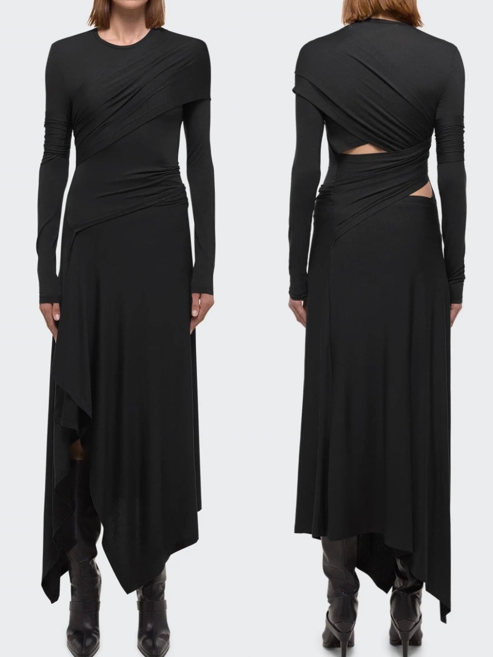 Helmut Lang Protection Dress XS Black Asymmetric Draped Knit Avant Garde Edgy